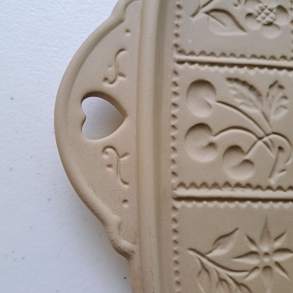 Brown Bag Cookie Art 1983 Hill Design Stoneware Mold 9 Florals Handles 8" Square - Picture 11 of 14
